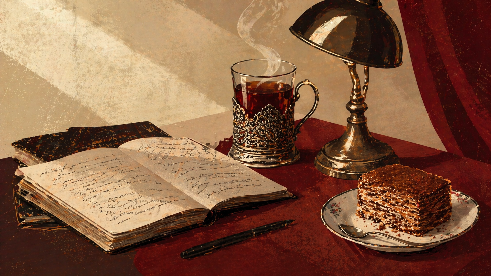 Russian — diary and tea in a podstakannik