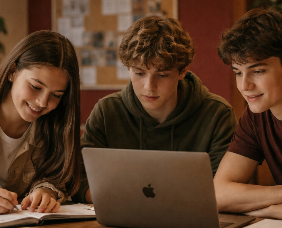 Teenagers studying